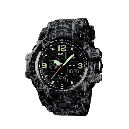 Reloj Ewtto Camuflado analógico digital dual time - color gris
